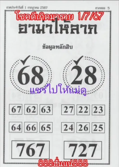 หวยอาม่าให้ลาภ 1/7/67