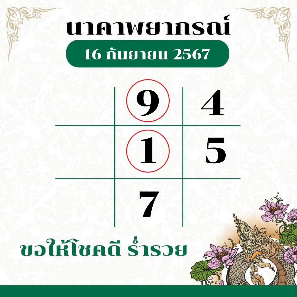 หวยนาคาพยากรณ์ 16/9/67