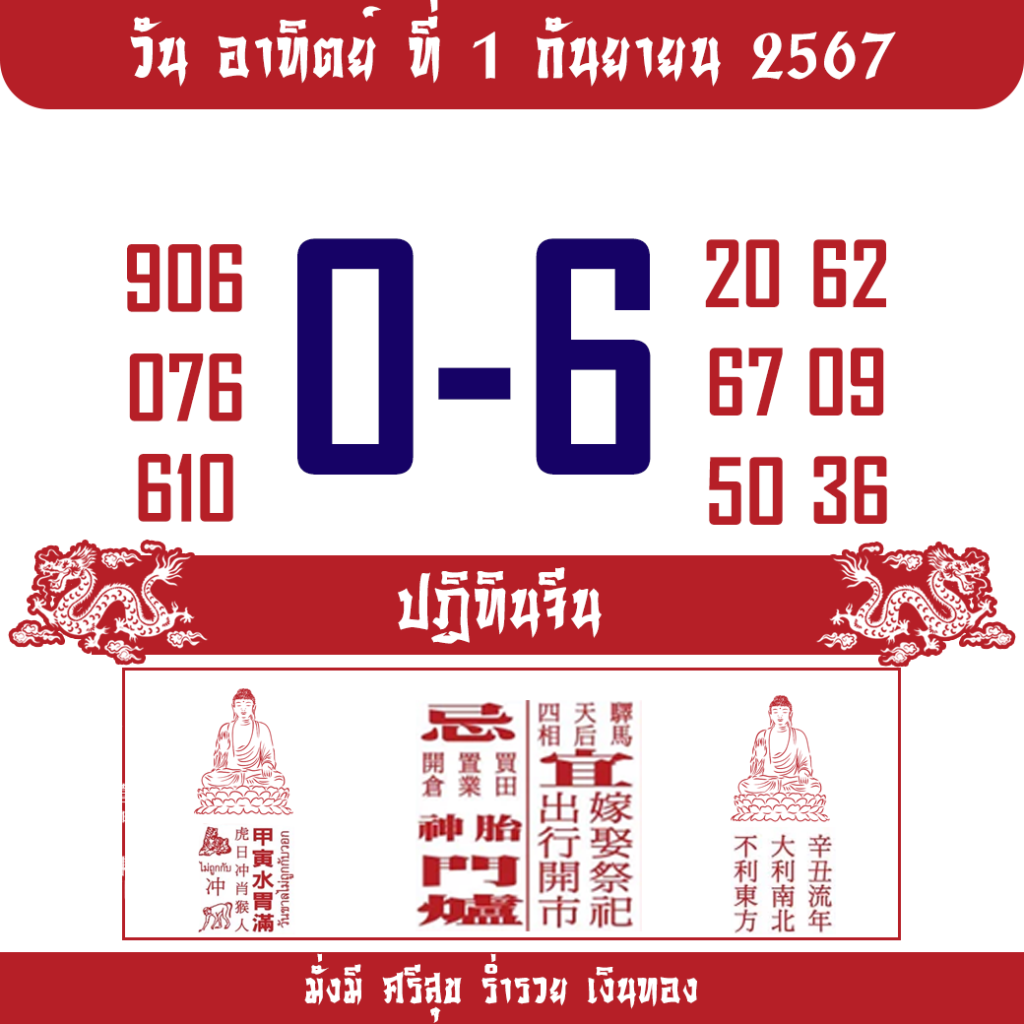 หวยปฏิทินจีน 1/9/67