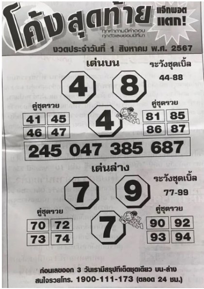 หวยโค้งสุดท้าย 1/8/67