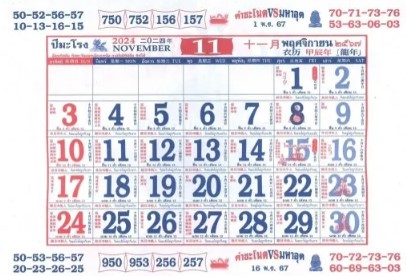 หวยปฏิทินจีน 1/11/67