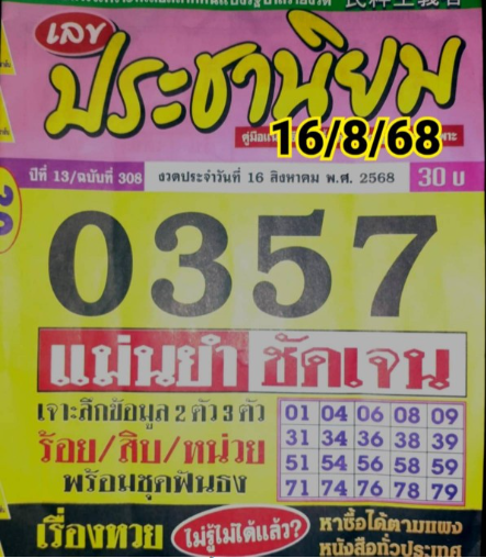 หวยประชานิยม 16/8/68