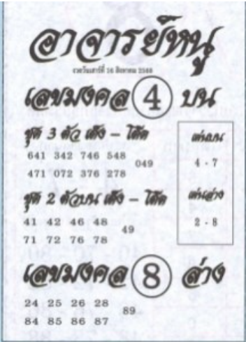 หวยอาจารย์หนู 16/8/68