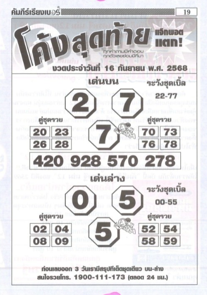 หวยโค้งสุดท้าย 16/9/68