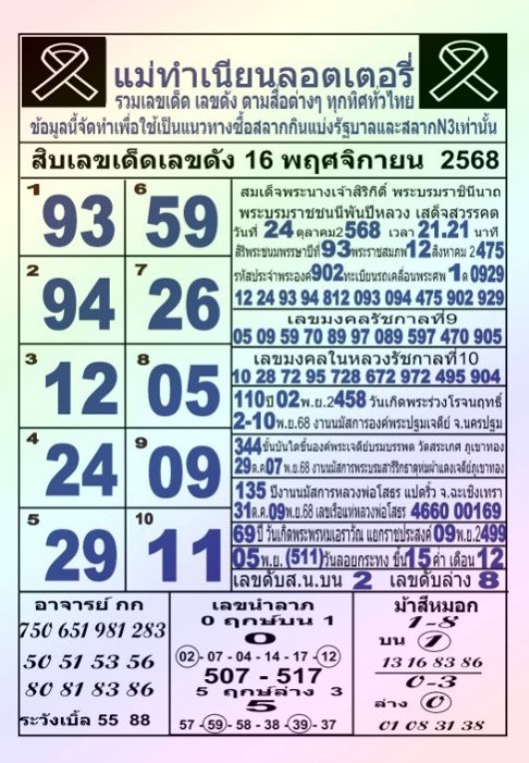 หวยแม่ทำเนียน 16/11/68