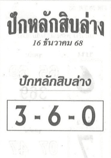 หวยปักหลักสิบล่าง 16/12/68
